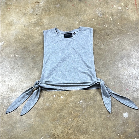 Mink Pink Silver Sleeveless Muscle Tee with Ties 
Size: Large - Picture 1 of 7